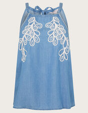 Lacy Embroidered Cami, Blue (DENIM BLUE), large