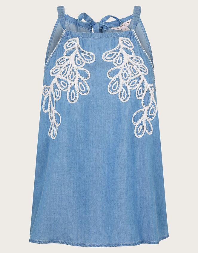 Lacy Embroidered Cami, Blue (DENIM BLUE), large