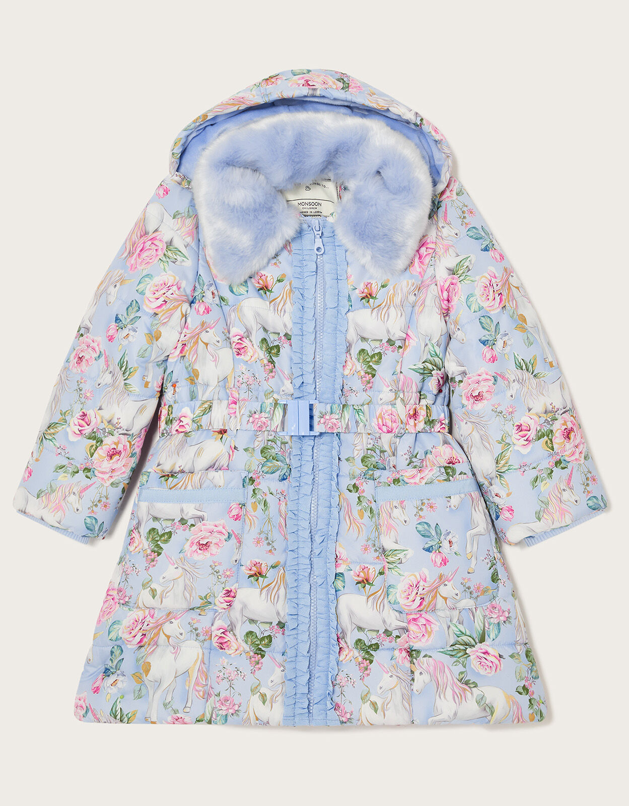 Unicorn Print Padded Coat Blue