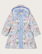 Unicorn Print Padded Coat, Blue (PALE BLUE), large