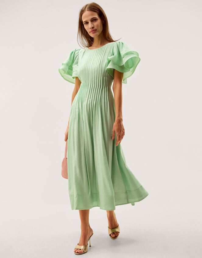 green flutter sleeve midi dress Lots To Love Kelly Green Smocked Flutter Sleeve Tiered Midi Dress Medium main image 1