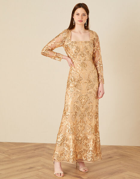 Ariana Sequin Fishtail Maxi Dress Gold, Gold (GOLD), large