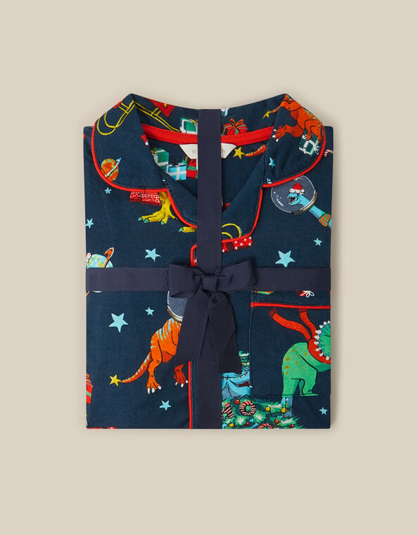 Christmas Dinosaur Jersey Long Pyjamas Set, Blue (NAVY), large