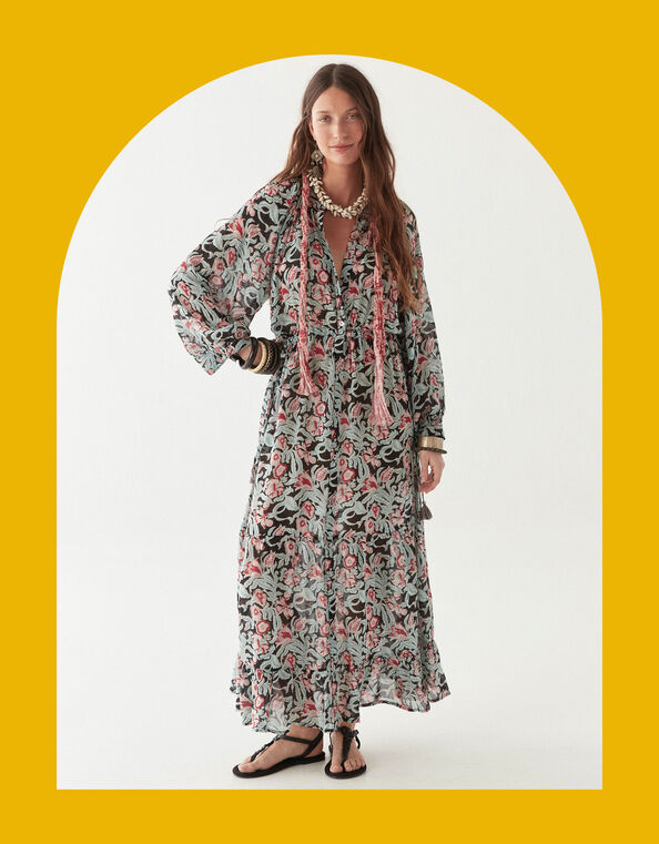 Maison Hotel Valentina Floral Maxi Dress, Multi (MULTI), large