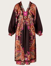 Samantha Satin Midi Dress in Recycled Polyester, Brown (CHOCOLATE), large