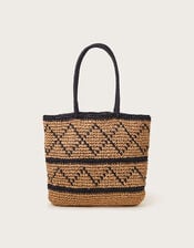 Monochrome Raffia Bag, , large