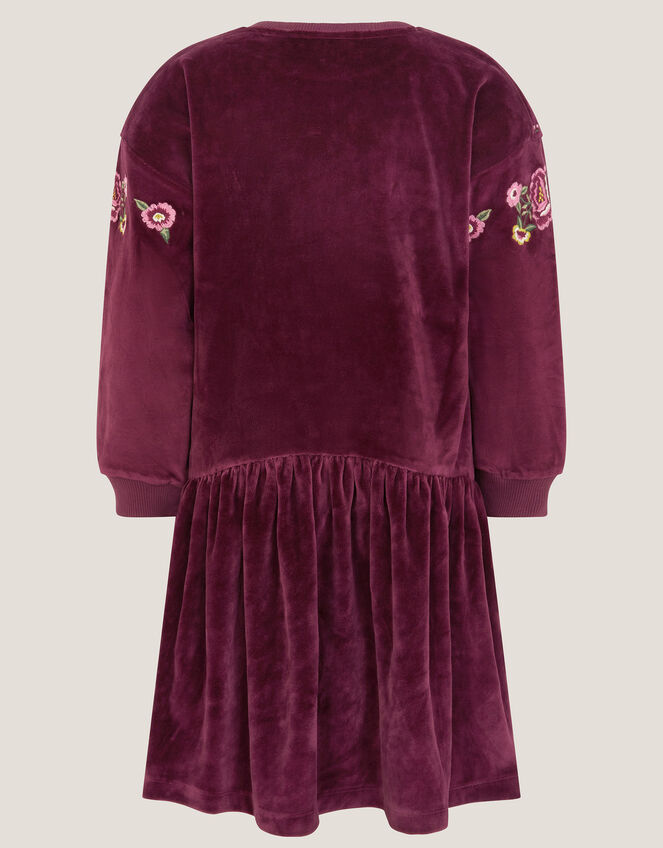 Butterfly Embellished Velour Dress, Red (BURGUNDY), large