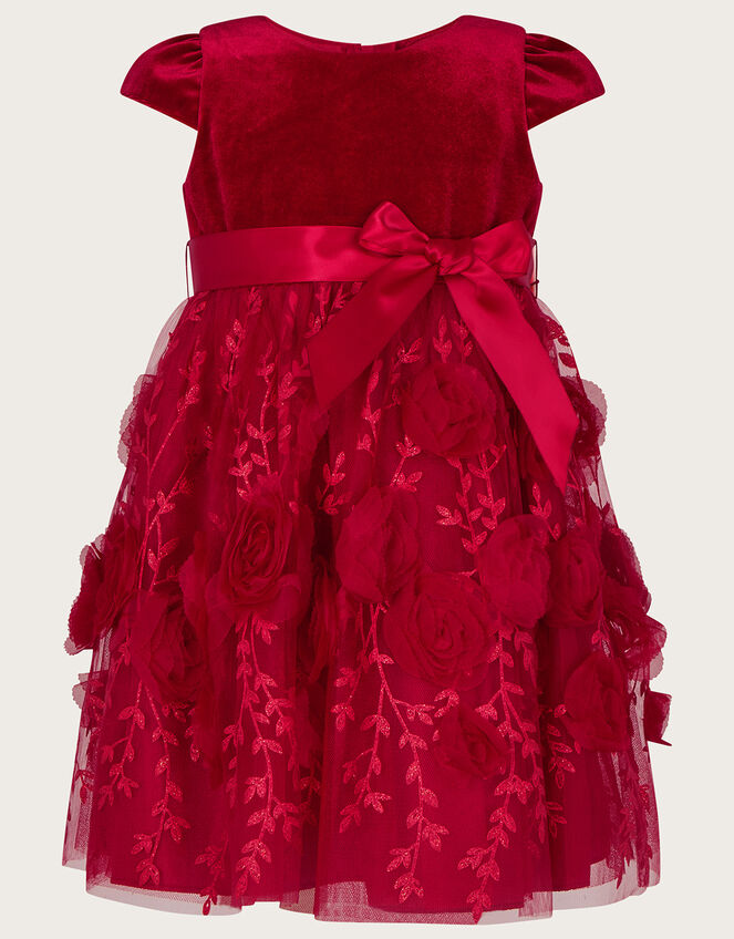 Baby Velvet 3D Roses Dress, Red (RED), large