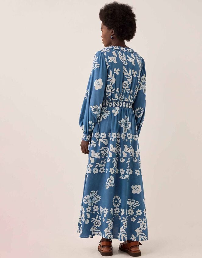 East Kris V-Neck Batik Maxi Dress, Blue (DARK BLUE), large