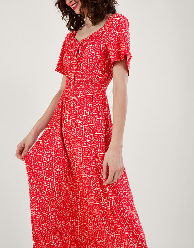 Sainy Geometric Print Dress, Red (RED), large