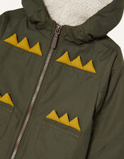 Dino Novelty Hooded Coat, Green (KHAKI), large