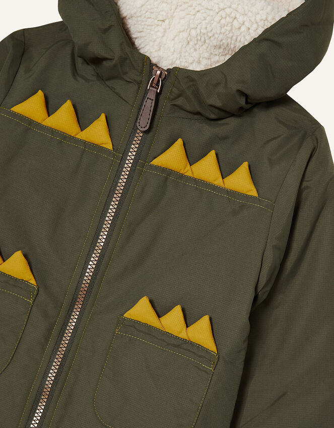 Dino Novelty Hooded Coat, Green (KHAKI), large
