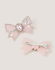2-Pack Jewel Bow Hair Clips, Pink (PINK), large