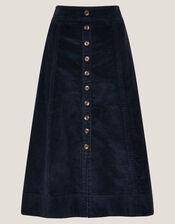 Jamie Button Corduroy Midi Skirt, Blue (NAVY), large