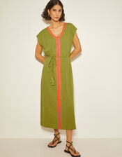 Estela Jersey Embroidered Kaftan, Green (GREEN), large