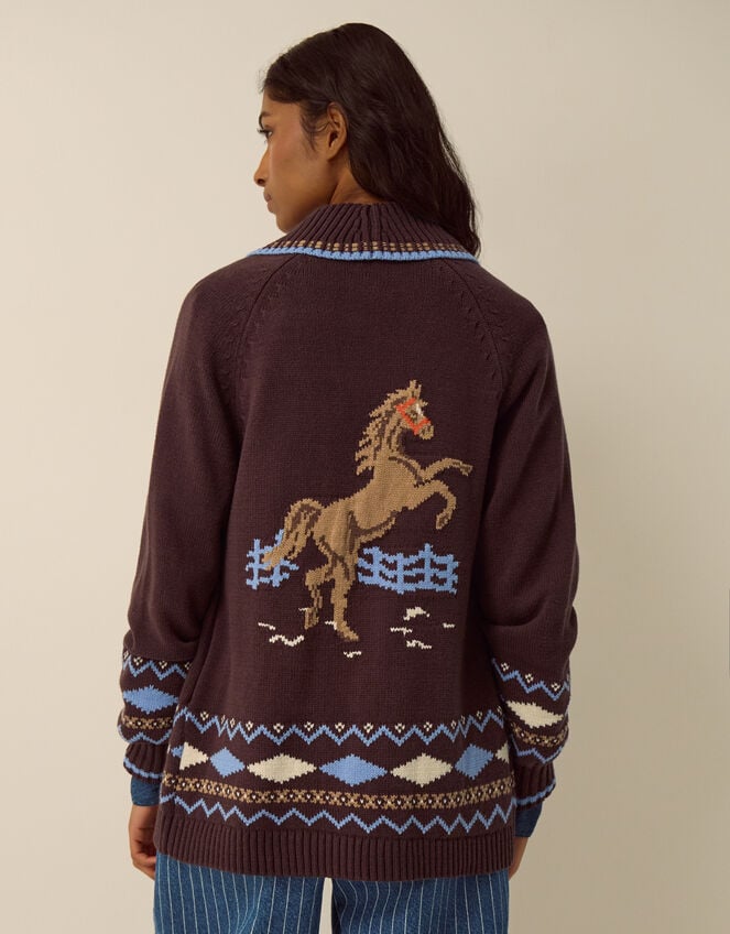 Harper Horse Cardigan, Brown (CHOCOLATE), large