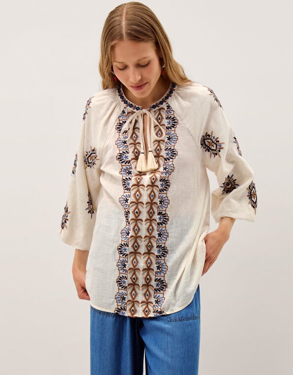 Zoey Embroidered Tunic Top, Ivory (IVORY), large