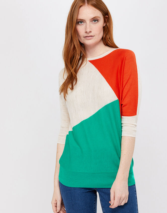 Cleo Colour-Block Jumper in Linen Blend, Multi (MULTI), large
