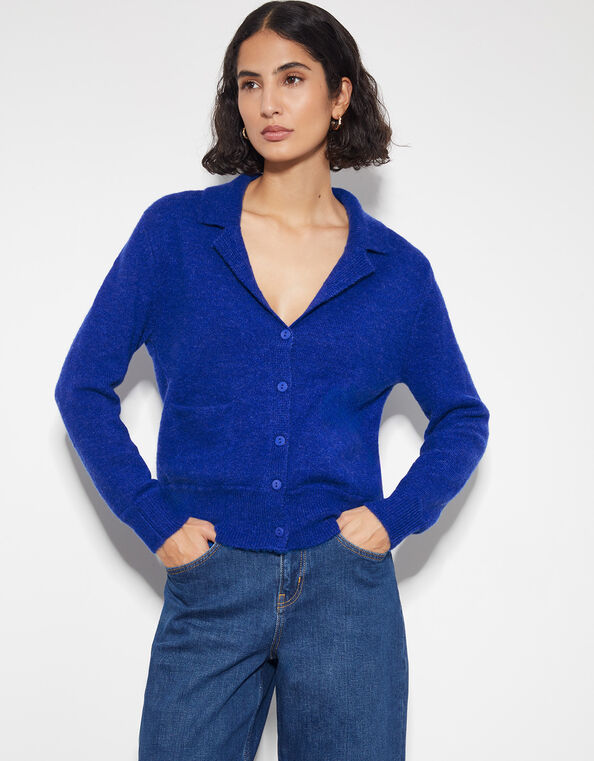 Cora V-Neck Collared Cardigan, Blue (COBALT), large