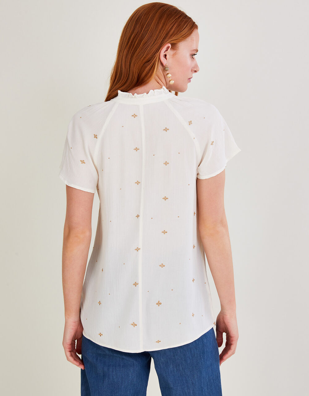 Embroidered Ditsy Top in LENZING™ ECOVERO™ Ivory