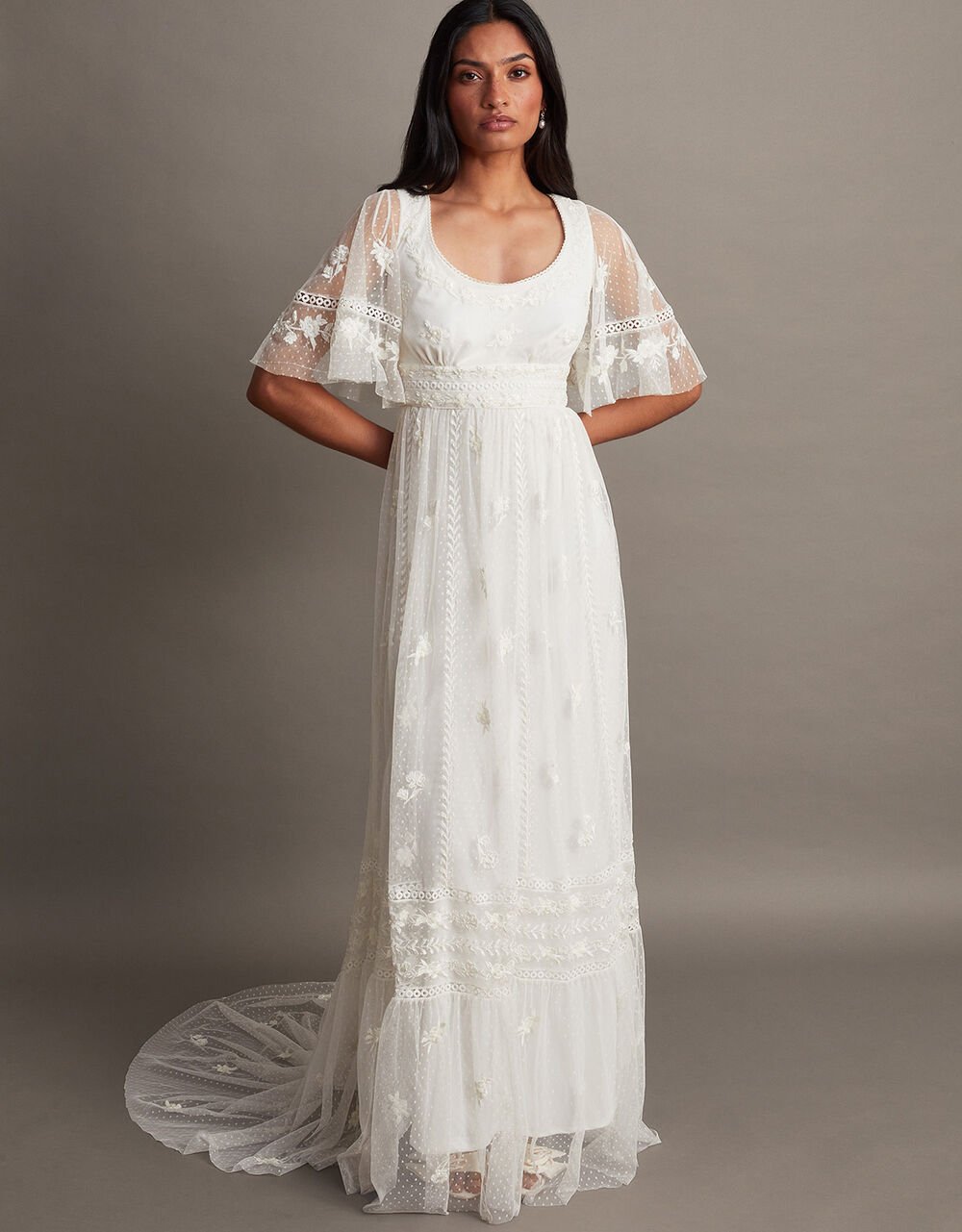 Julita Embroidered Lace Trim Bridal Dress Ivory | Wedding Dresses ...