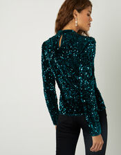 Cindy Sequin Long Sleeve Top, Green (GREEN), large