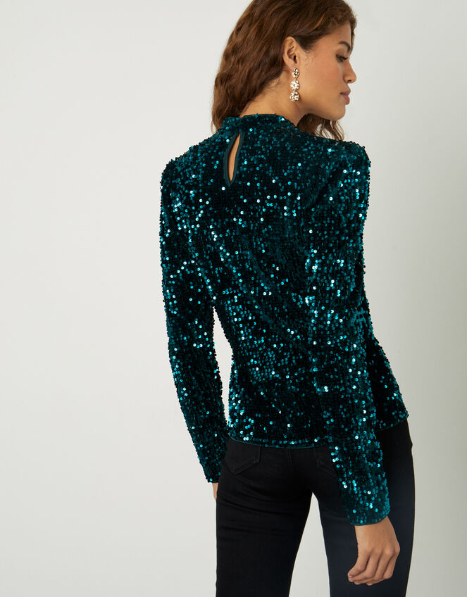 Cindy Sequin Long Sleeve Top, Green (GREEN), large