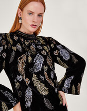 Fenix Embellished Feather Dress, Black (BLACK), large