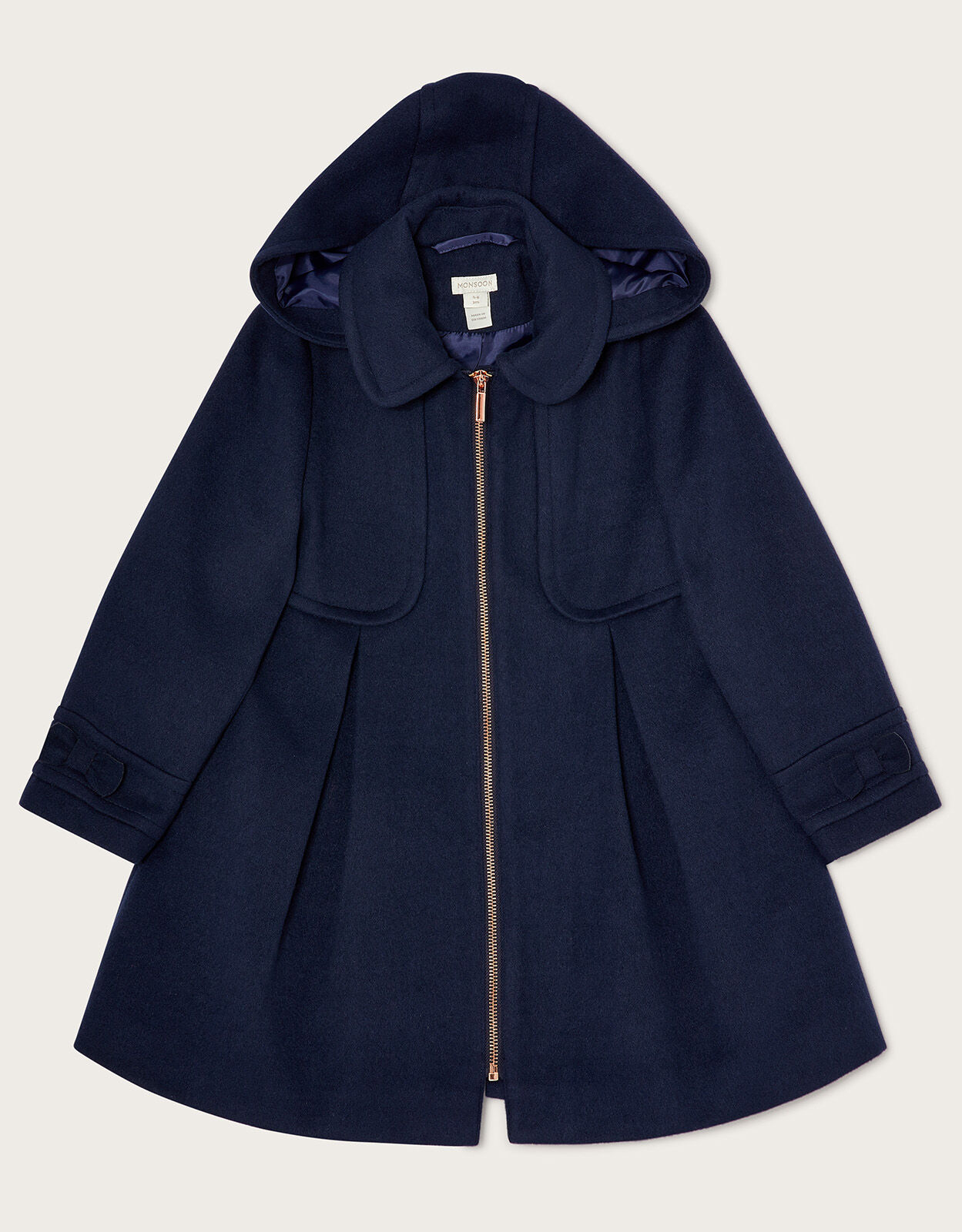 Zip Front Hooded Coat Blue
