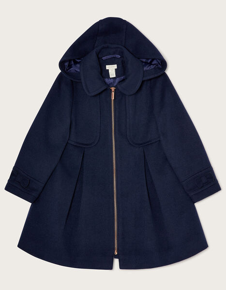 Zip Front Hooded Coat Blue, Blue (NAVY), large