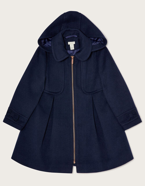 Zip Front Hooded Coat, Blue (NAVY), large