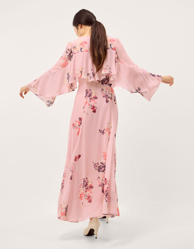 Amber Floral Cape Maxi Dress Pink