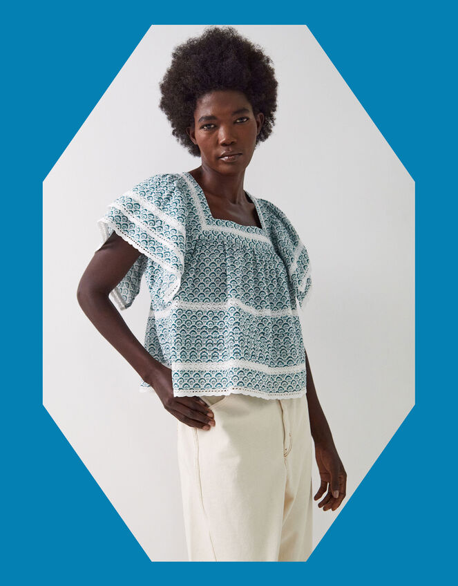 East Duva Floral Top, Blue (BLUE), large