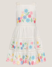 Floral Embroidered Cotton Dress, Ivory (IVORY), large
