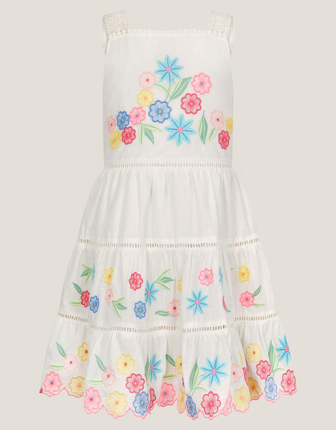Floral Embroidered Cotton Dress, Ivory (IVORY), large