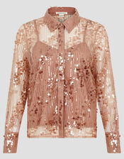 Gwen Sheer Sequin Shirt, Pink (PINK), large