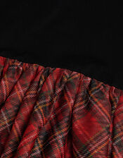 Long Sleeve Tartan Tulle Dress, Black (BLACK), large