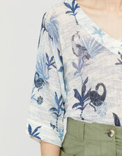 Flamingo Palm Lightweight Jumper in Linen Blend, Multi (MULTI), large