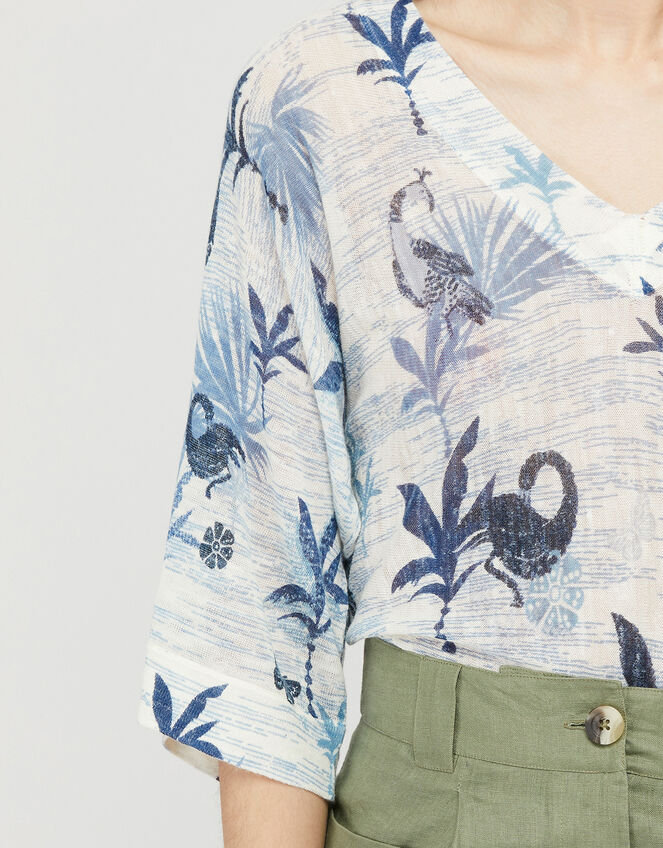 Flamingo Palm Lightweight Jumper in Linen Blend, Multi (MULTI), large