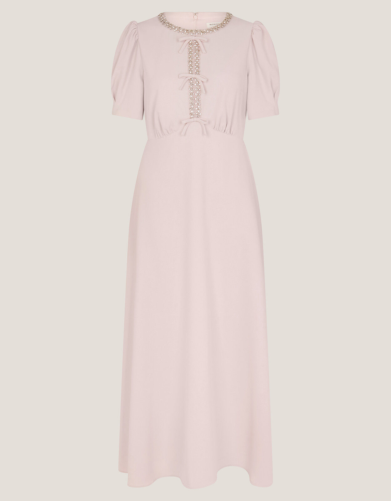 Bonnie Bow Puff Sleeve Midi Dress Pink