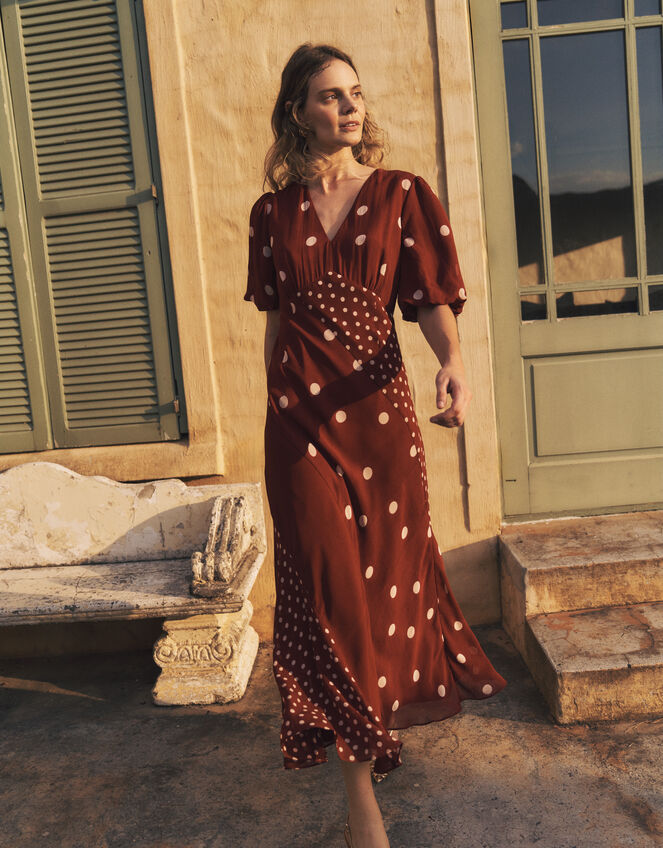 Amaya Puff Sleeve Polka Dot Maxi Dress