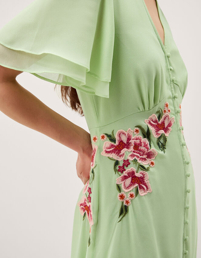 Coraline Floral Embroidered Midi Dress Green