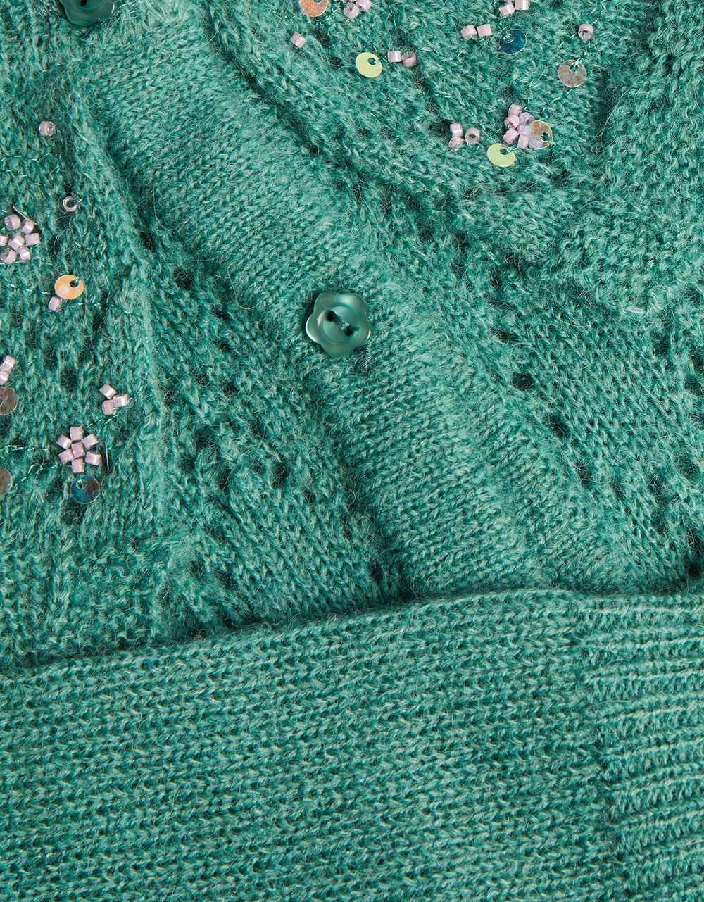 Pointelle Sequin Collar Cardigan Green Girls' Cardigans Monsoon UK.
