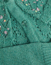 Pointelle Sequin Collar Cardigan, Green (GREEN), large