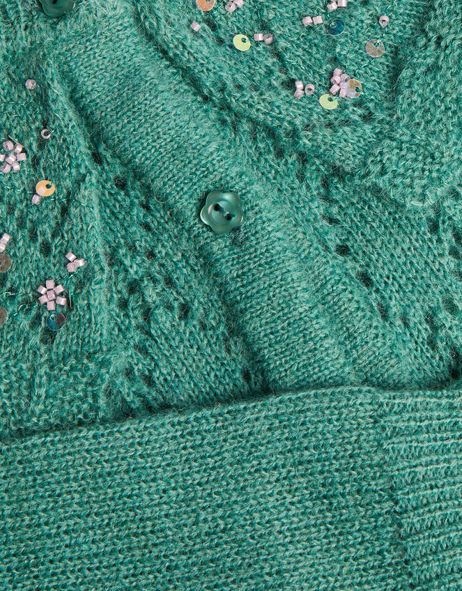 Pointelle Sequin Collar Cardigan, Green (GREEN), large
