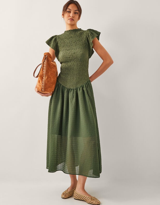 Dee Drop Waist Midi Dress, Green (KHAKI), large