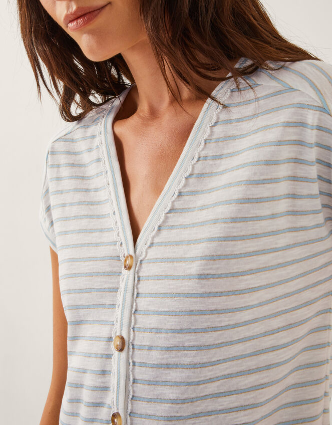 Sasha Button Stripe T-Shirt, Ivory (IVORY), large