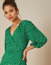 Polka Dot Jersey Dress, Green (GREEN), large