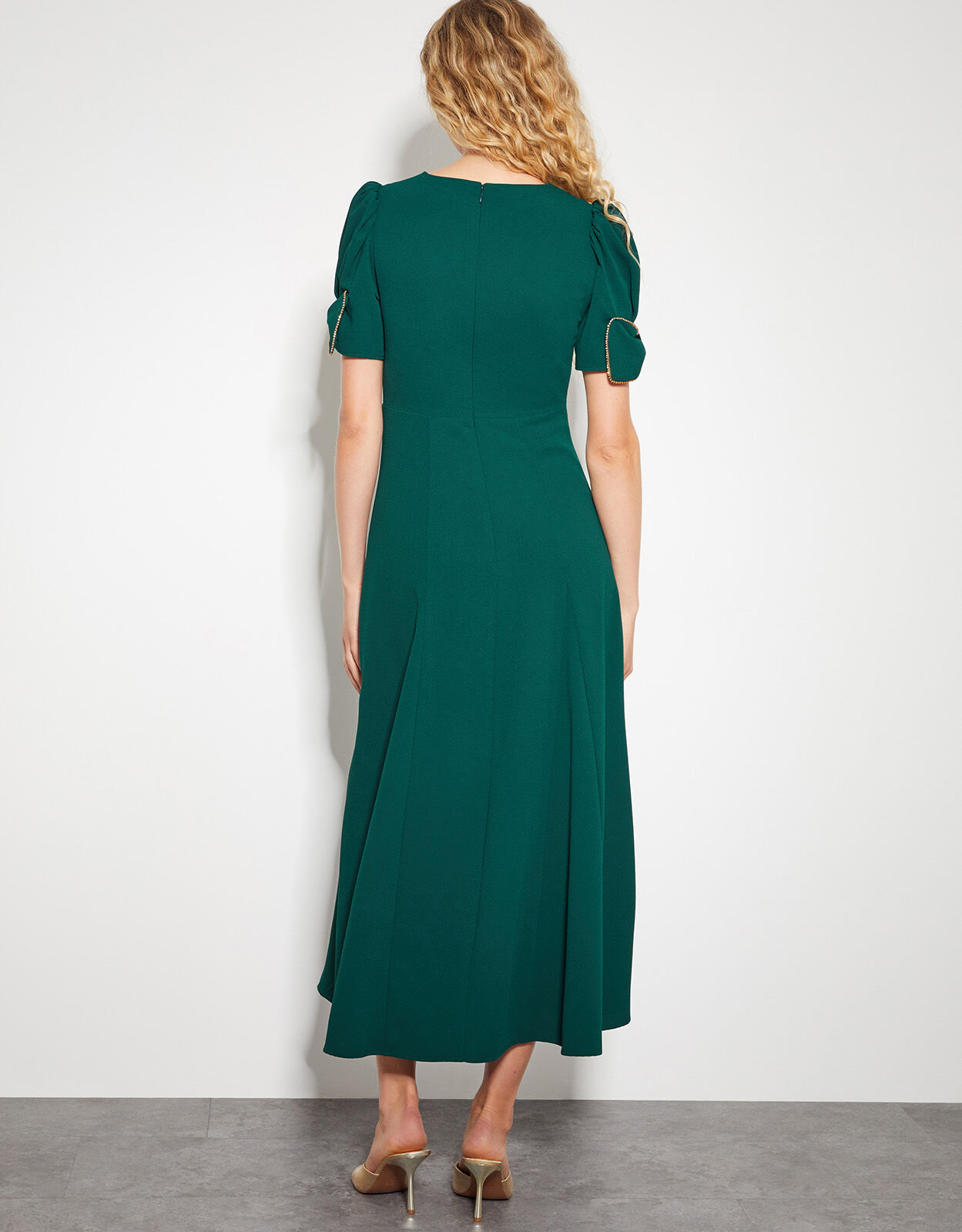 Belle Bow Sleeve Midi Dress Green
