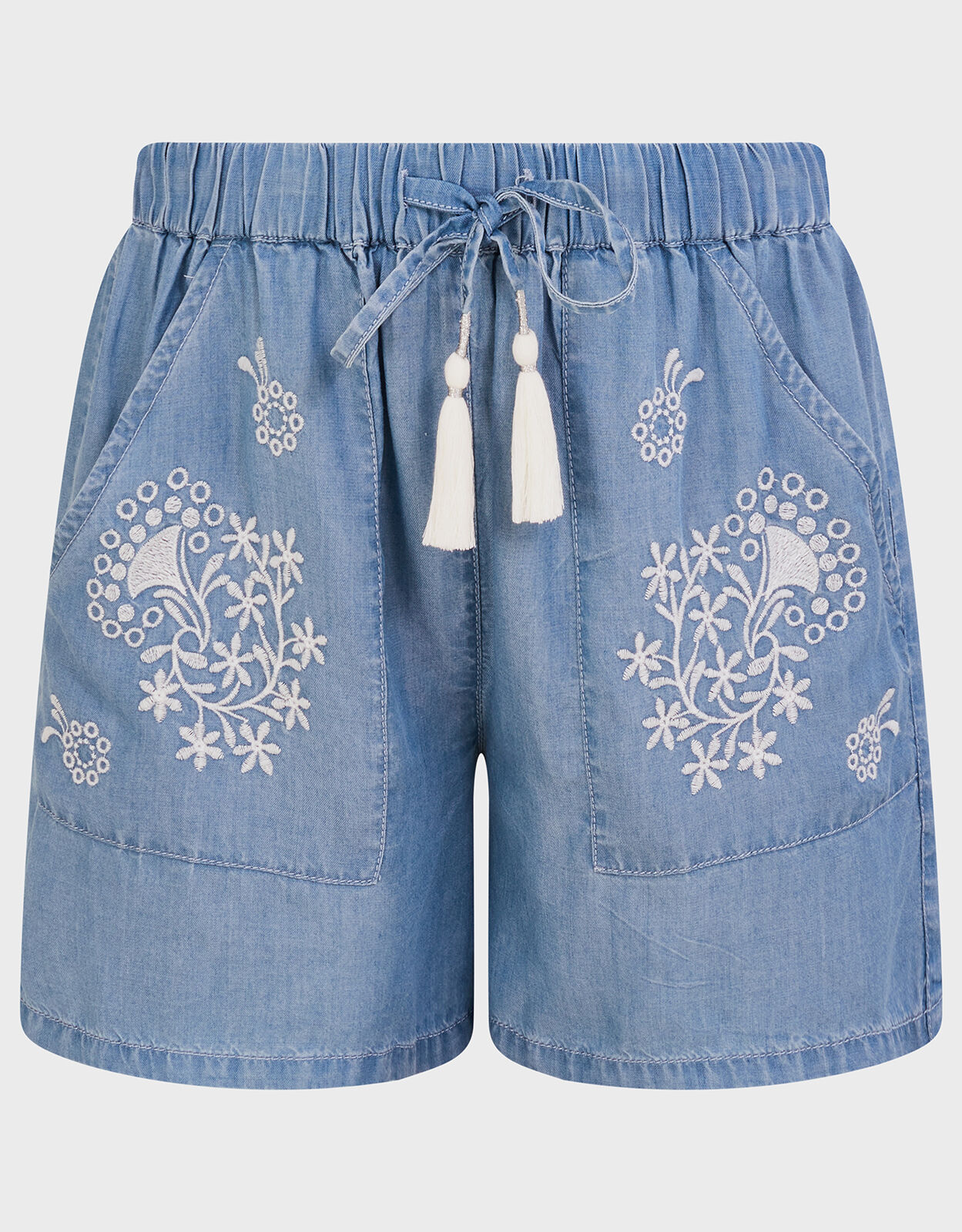 Embroidered Denim Shorts Blue